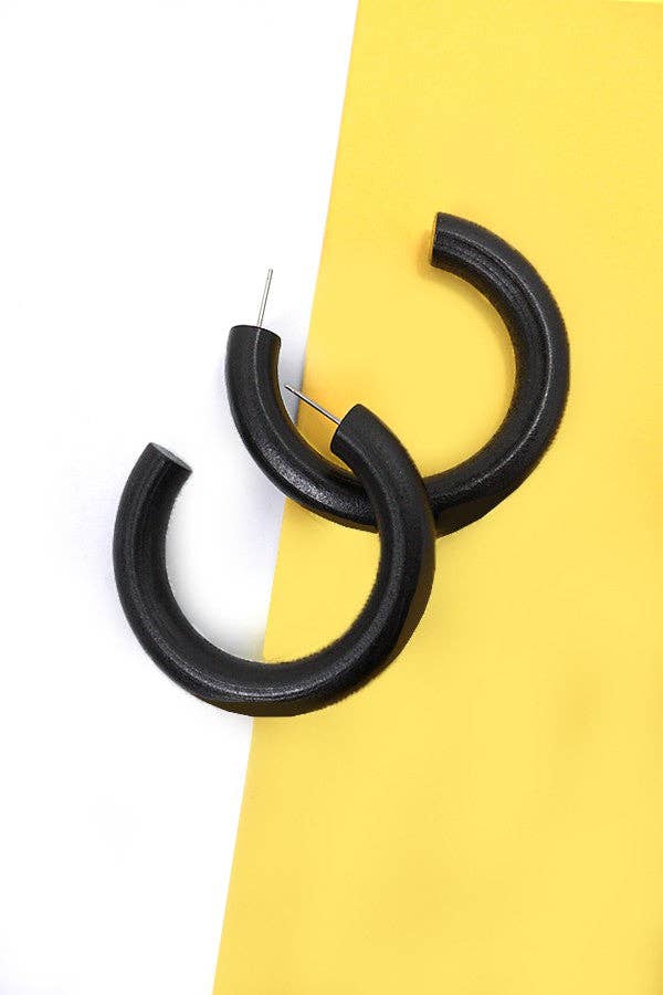 Colorful Wood Hoop Earrings : Turq