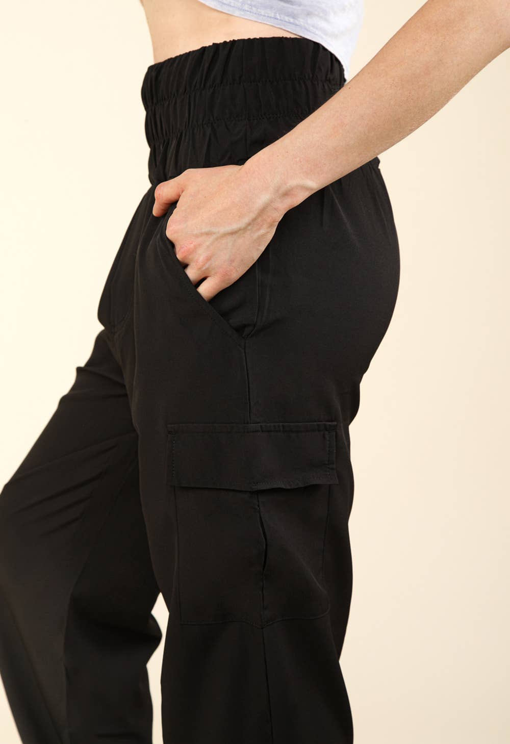 High Waisted Cargo Active Joggers w/ Pockets: Coconut Milk