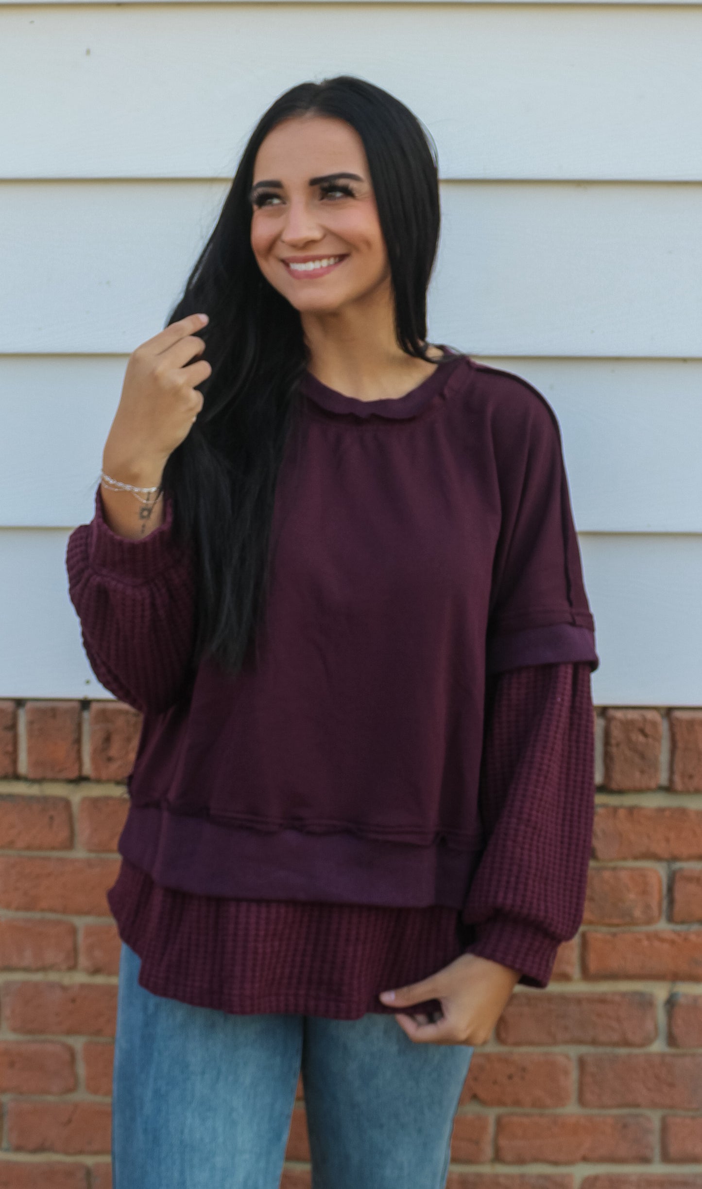 Contrast Sweatershirt Top (Plum)