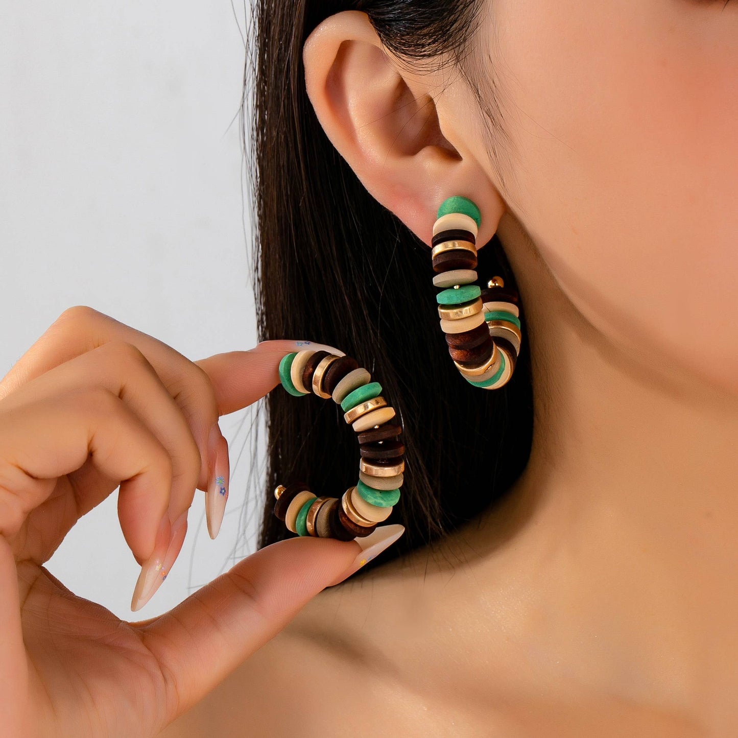 Southwest Disc Beaded Hoop Earrings