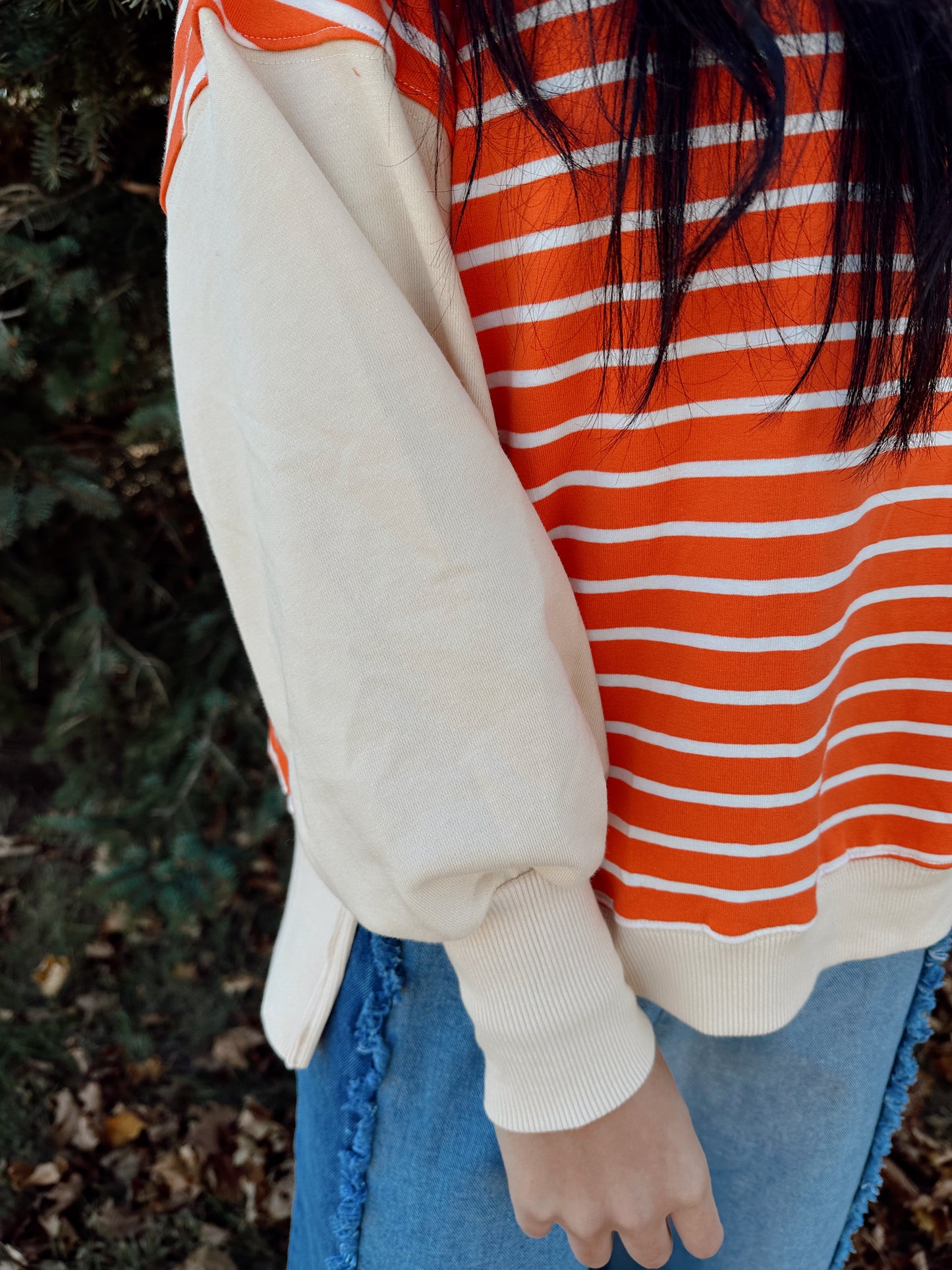 Orange Color Block Collared Blouse