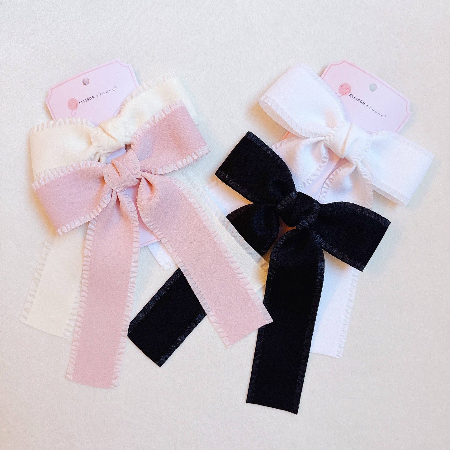 Lovely Edges Bow Hair Clip Set Of 2: Black/White