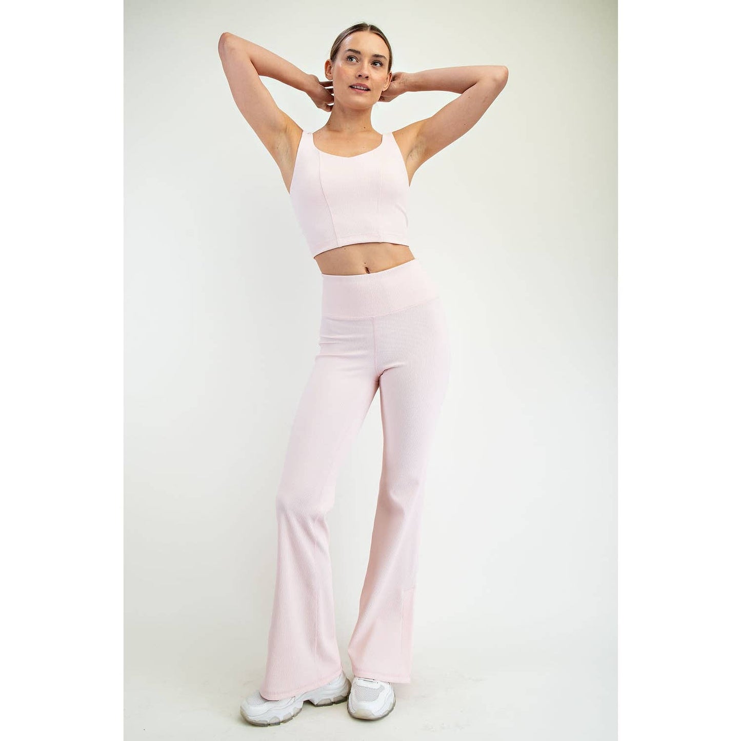 Nylon Rib Flare Leggings : Baby Pink (Rae Mode)
