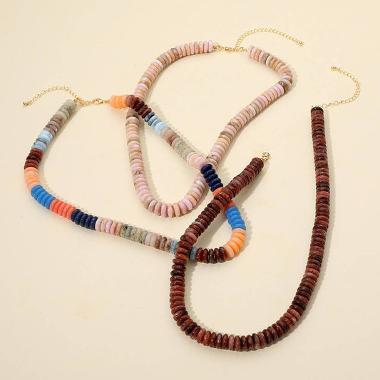 Flat Resin Disc Beaded Necklace: Brown/Gold