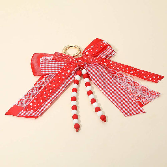 Game Day Bow Bag Charm - Red/White