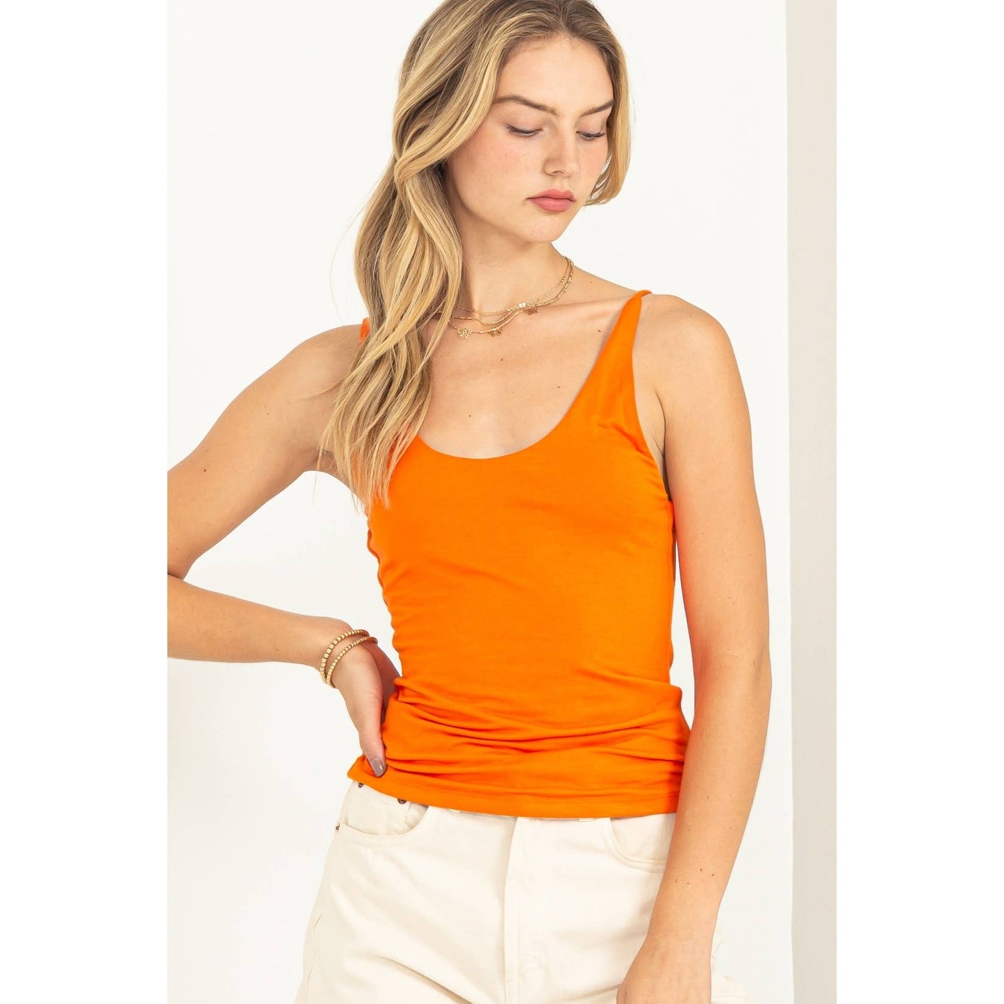 Balance Out Scoop Neck Cami Top: Orange