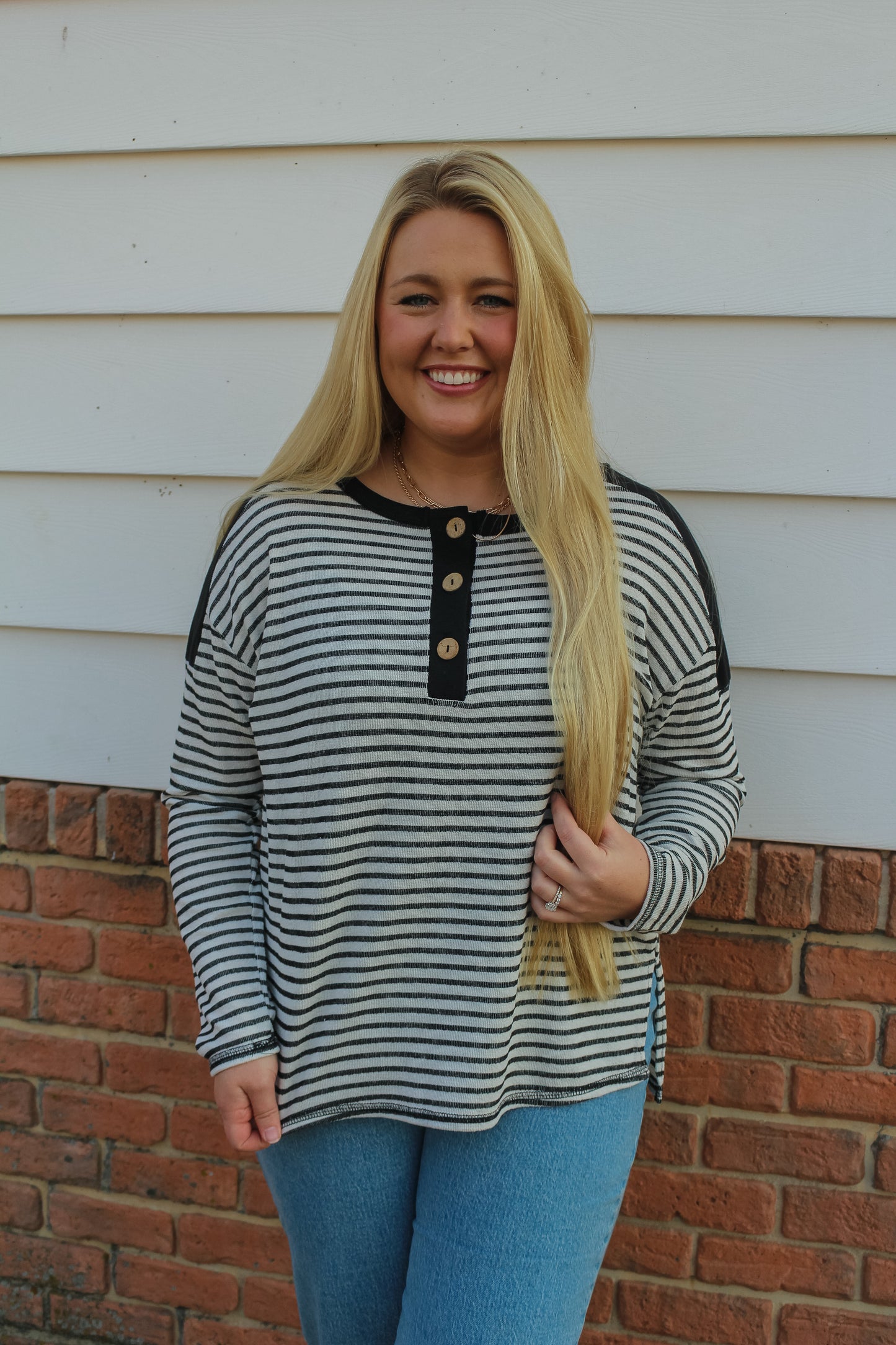 Striped Henley Long Sleeve (plus size)