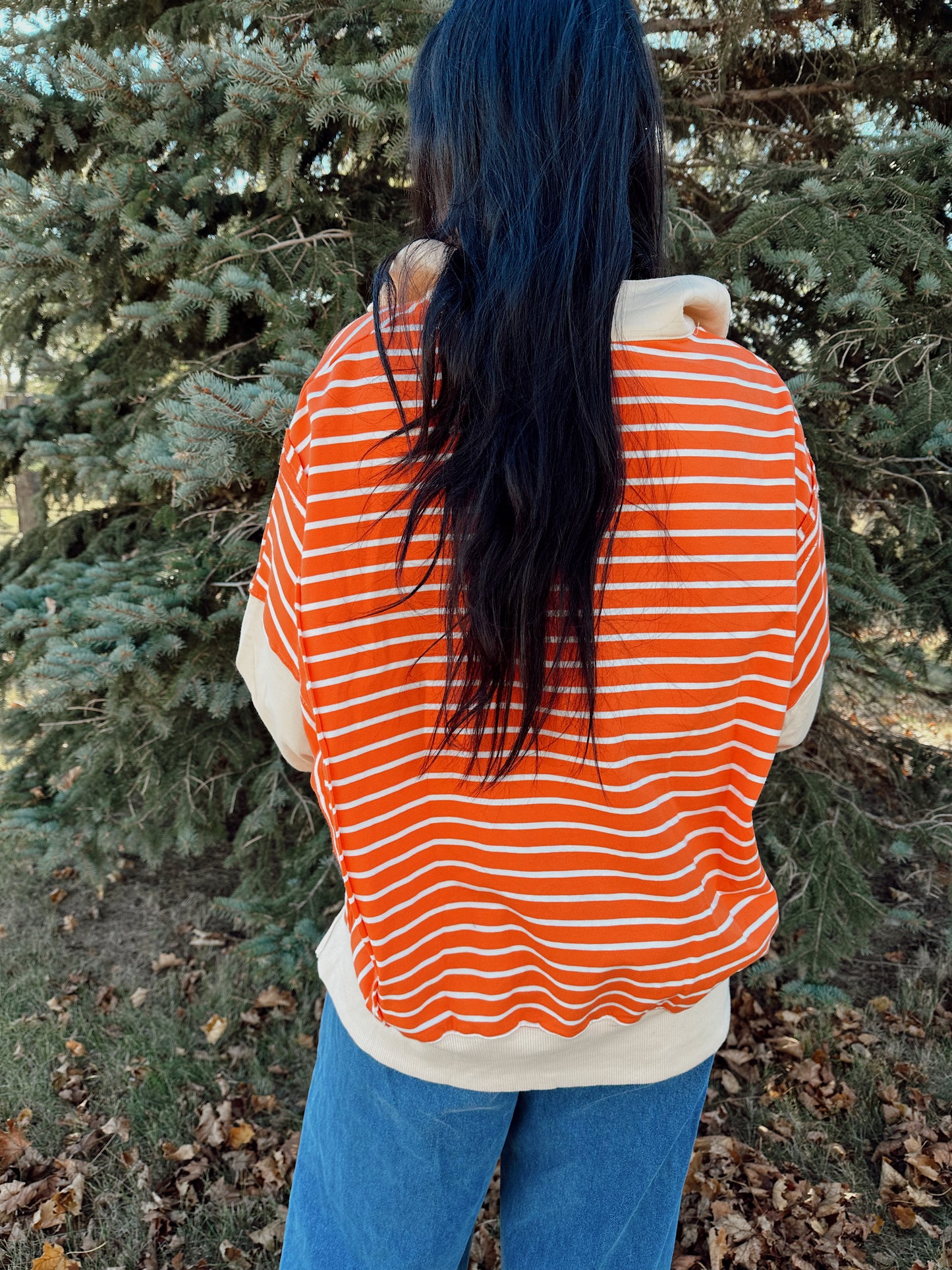 Orange Color Block Collared Blouse