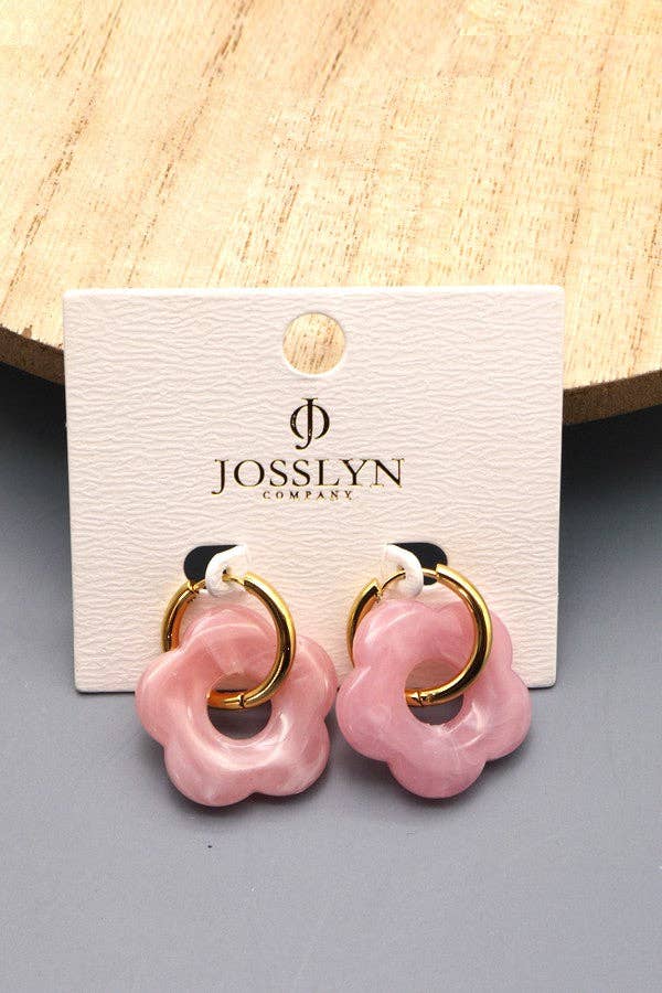 Flower Charm Hoop Earrings : Teal