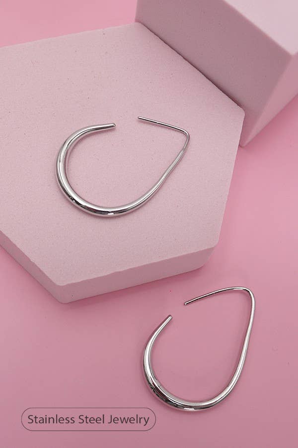 18K Stainless Steel Waterproof Tarnish Free Hoops : Silver