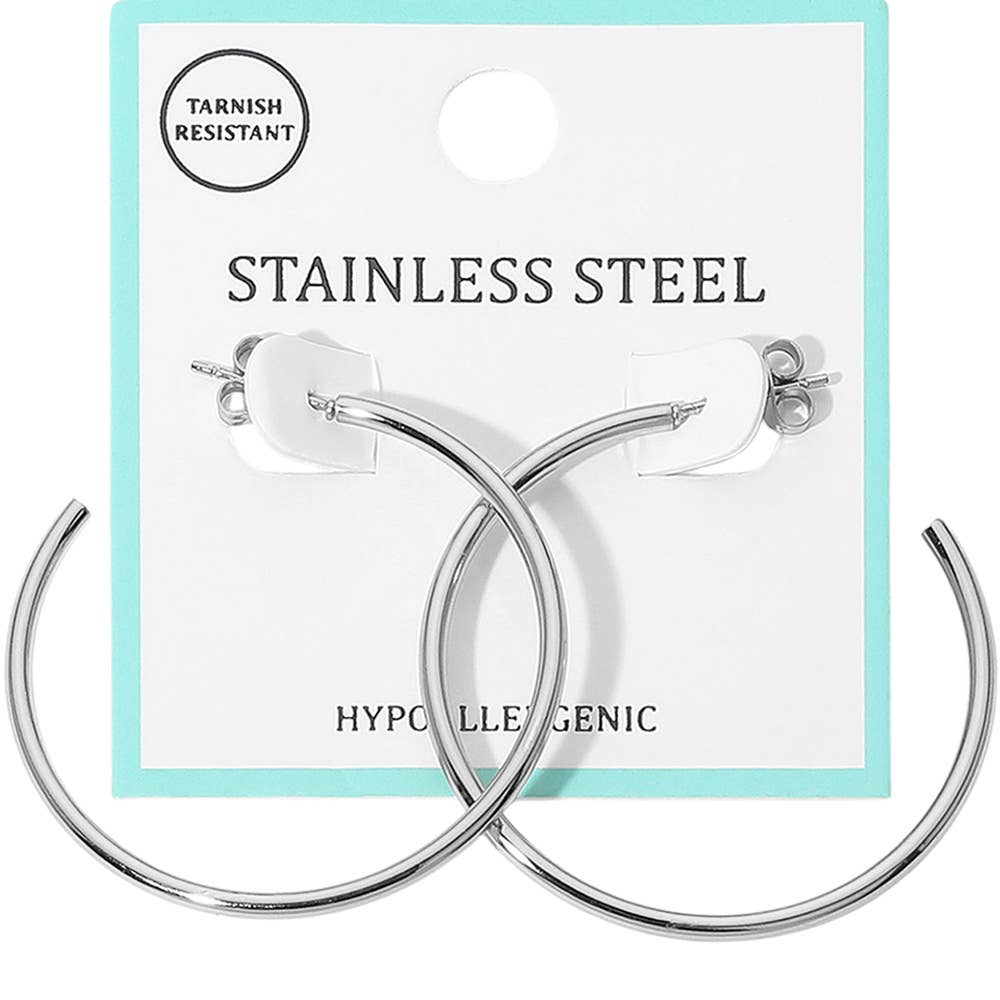 Stainless Steel Hoop Earrings : Silver
