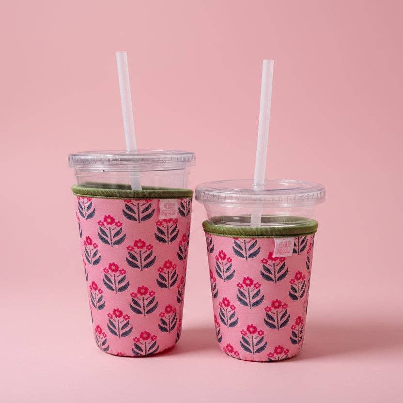 Whimsy Floral Block Print - Iced Drink Sleeve: Large / 24oz