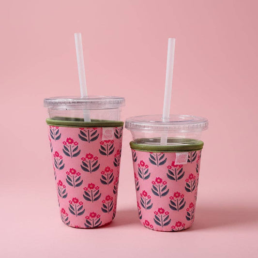 Whimsy Floral Block Print - Iced Drink Sleeve: Large / 24oz