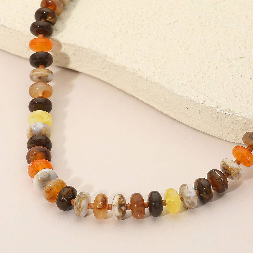 Chunky Multicolor Resin Flat Disc Beaded Necklace: Teal