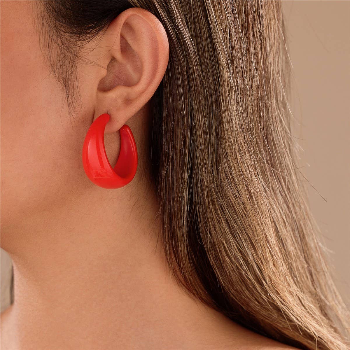 Red Chunky Hoop Earrings