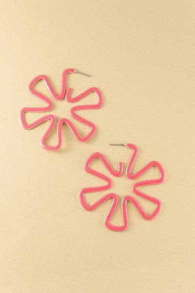 Large FLower Cutout Hoop Earrings : Black