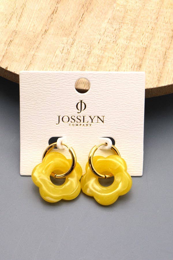 Flower Charm Hoop Earrings : Teal