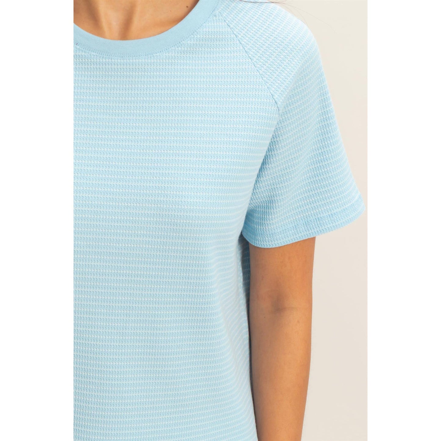Textured Striped Sleeve Tee: Baby Blue