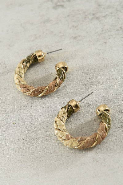 Brown Braided Faux Leather Hoop Earrings