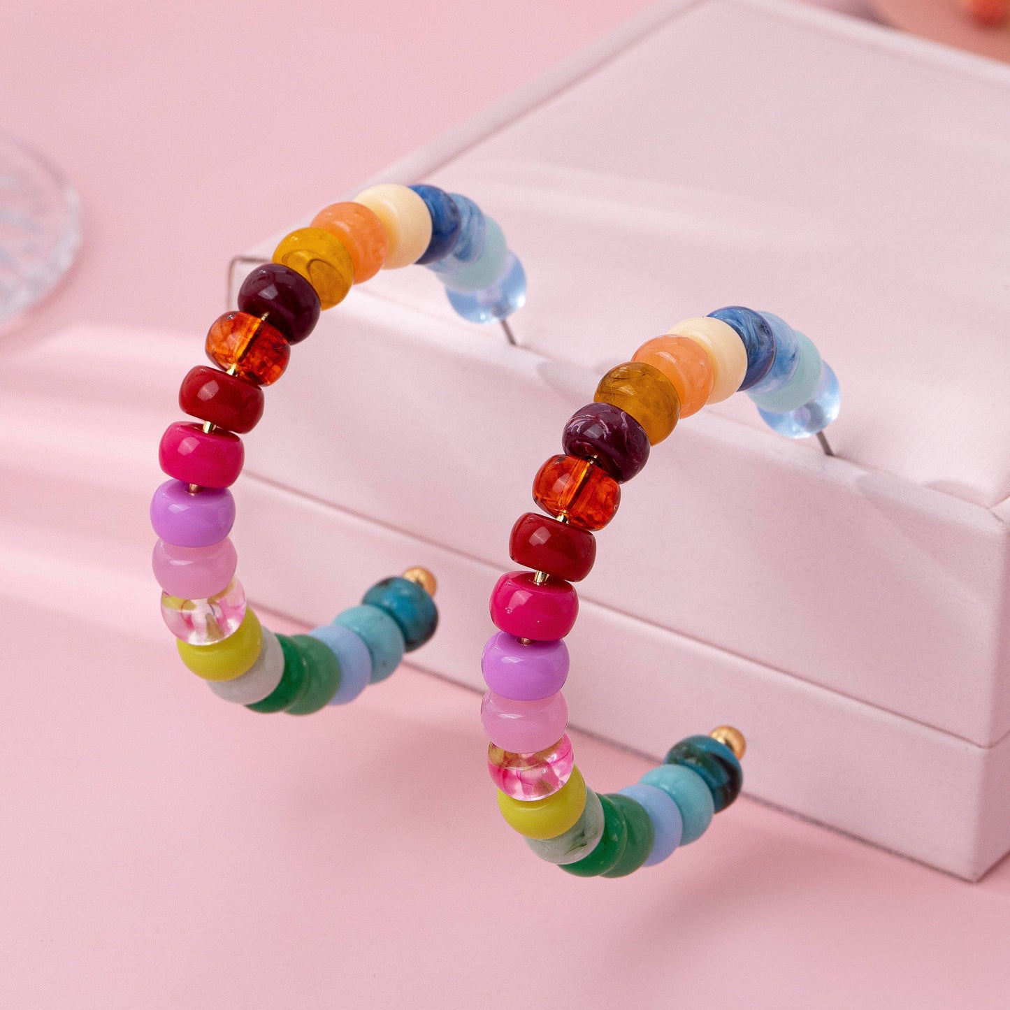 Rainbow Beaded Hoop Earrings