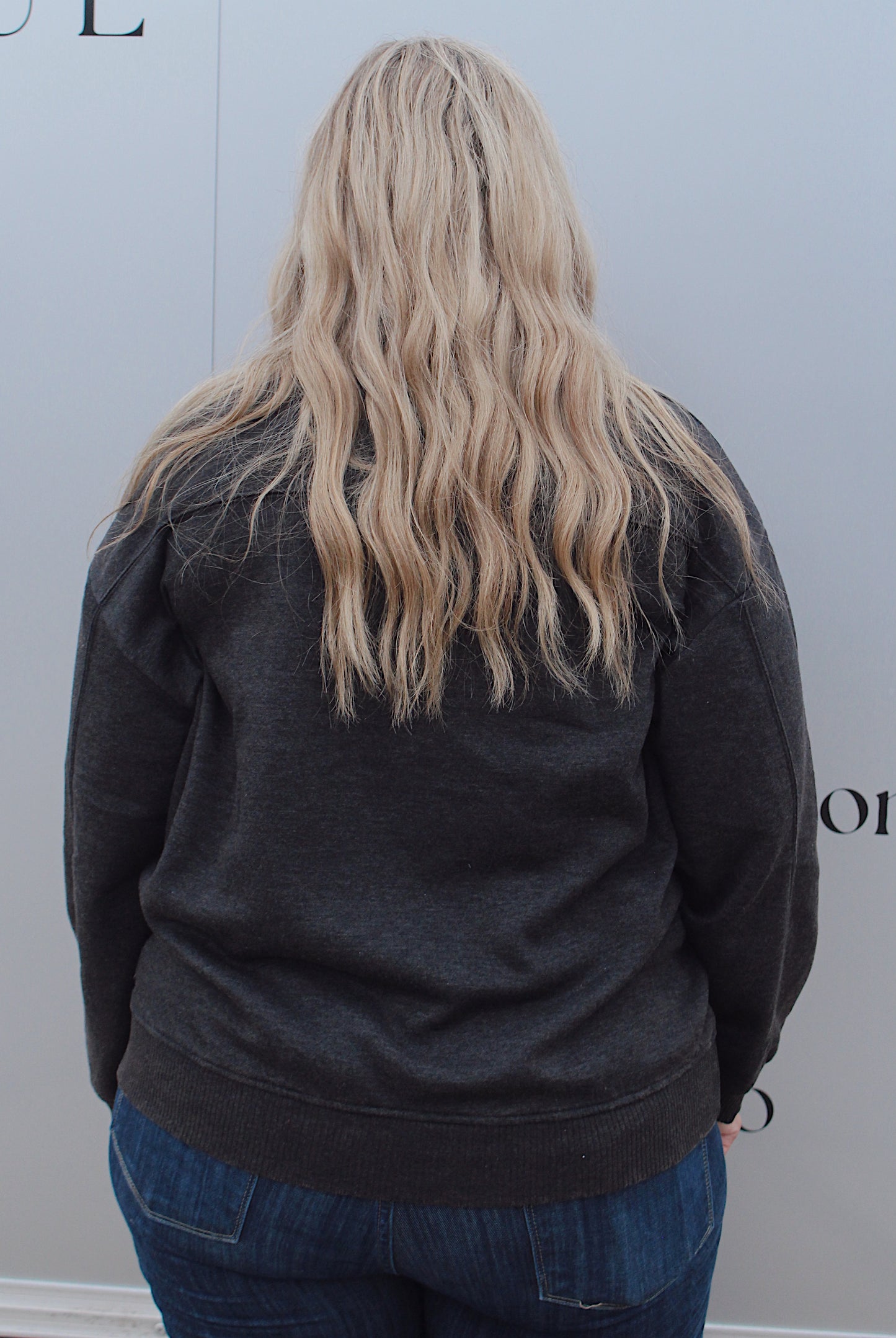 Acid Wash Fleece Half Zip Pullover - Black (PLUS SIZE)