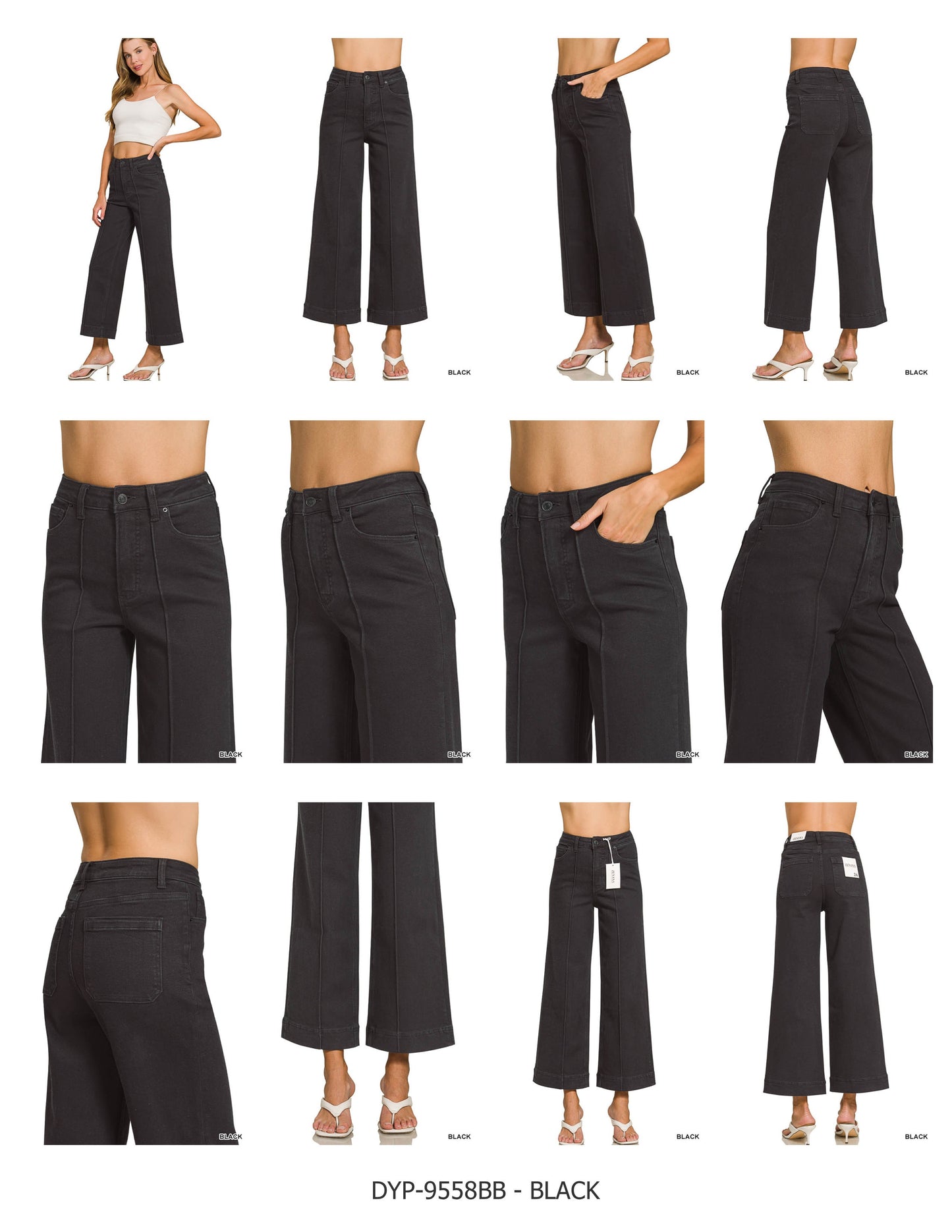 Black Pintuck Wide Leg Denim