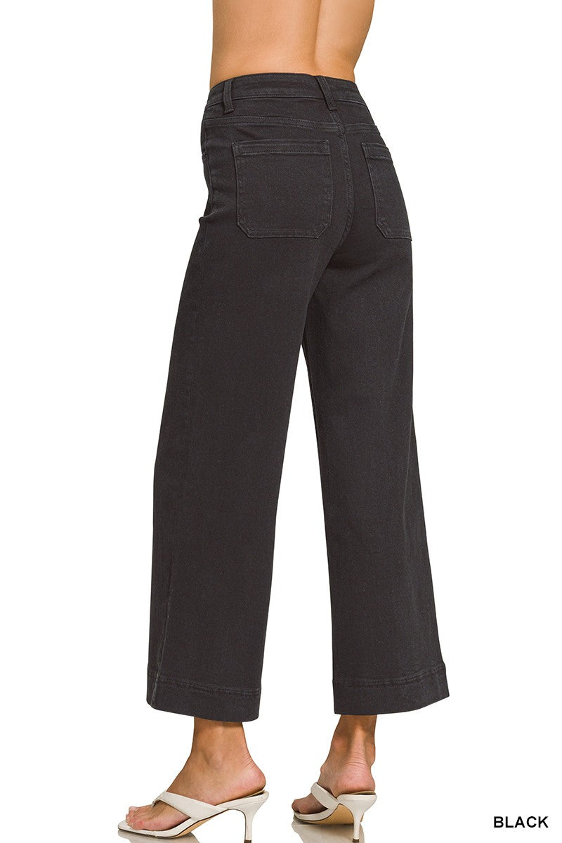 Black Pintuck Wide Leg Denim