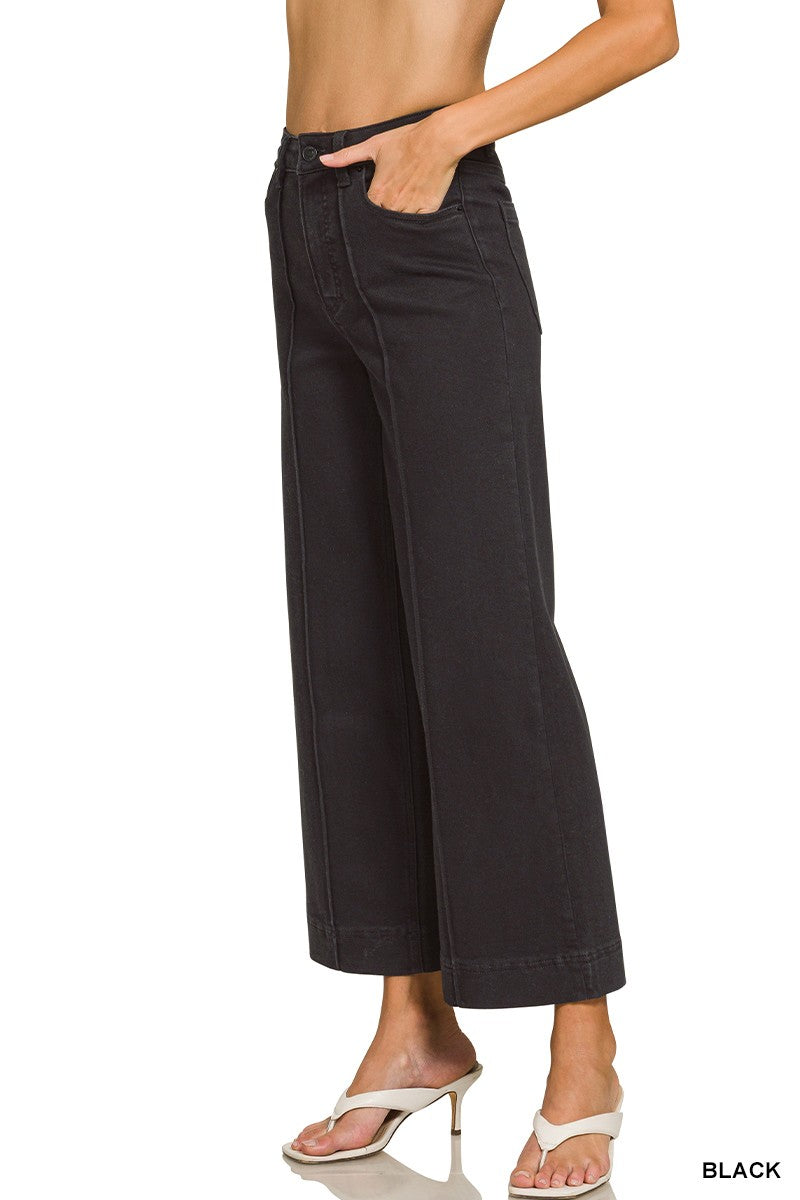 Black Pintuck Wide Leg Denim