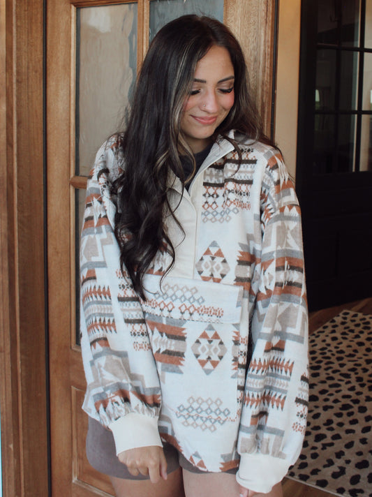 Aztec Jacquard Mock Neck Pullover