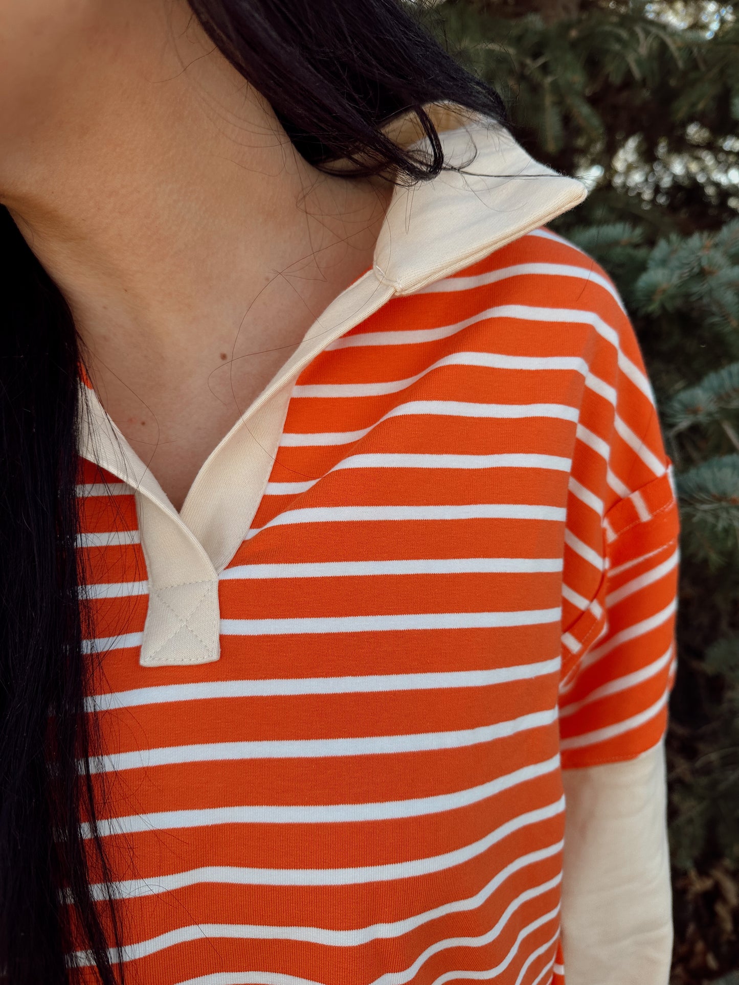 Orange Color Block Collared Blouse