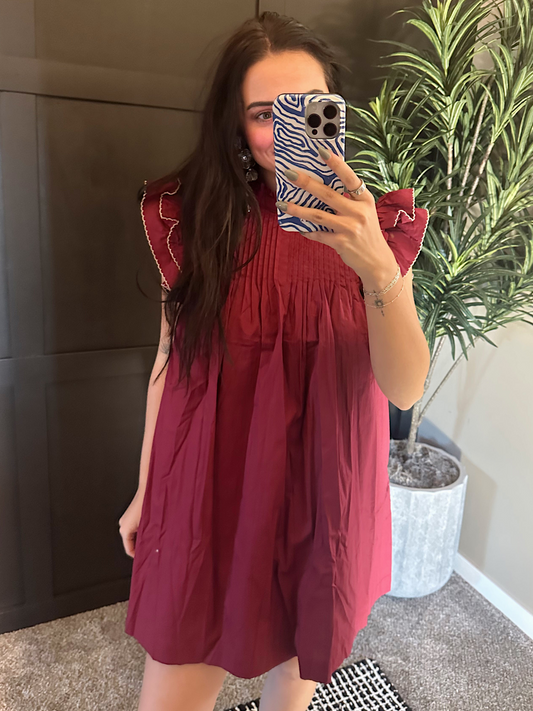 Kari High Neck Babydoll Mini Dress: Plum