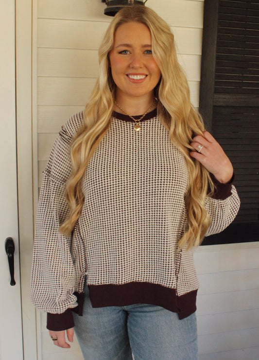 RESTOCK Oversized Waffle Knit Casual Top: Chocolate