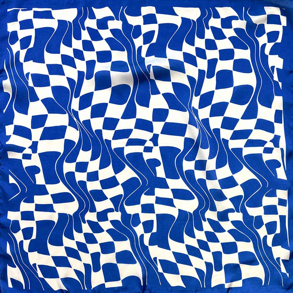 Abstract Wavy Square Print Square Bandana Scarf: Royal Blue