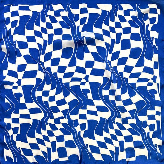 Abstract Wavy Square Print Square Bandana Scarf: Royal Blue