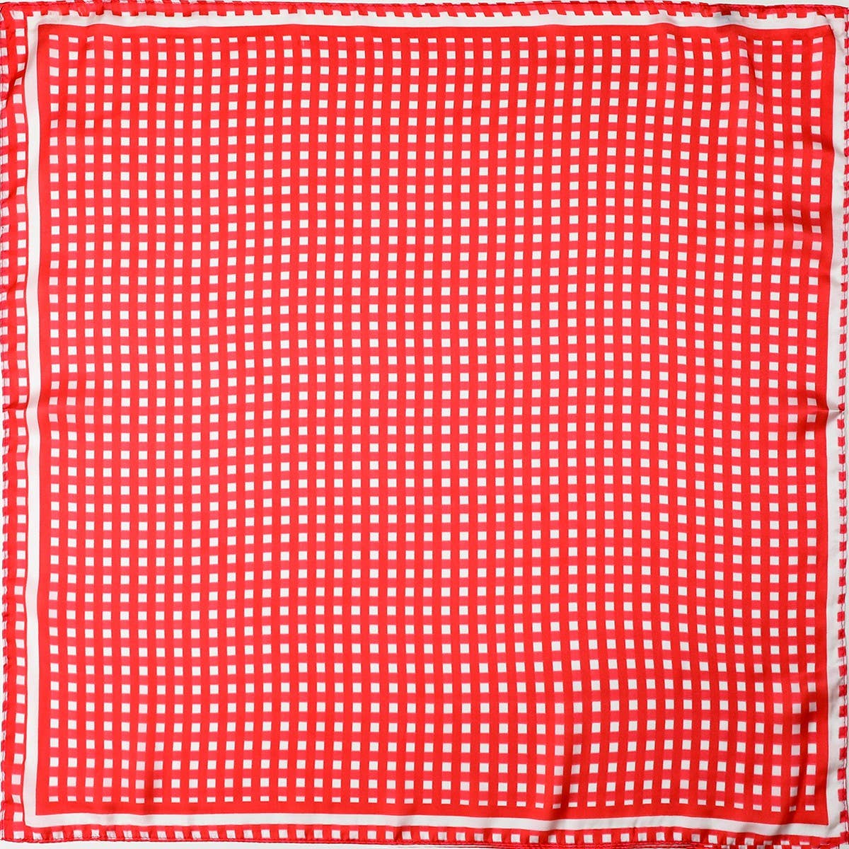 Red Gingham Silk-Finish Square Scarf :  Red