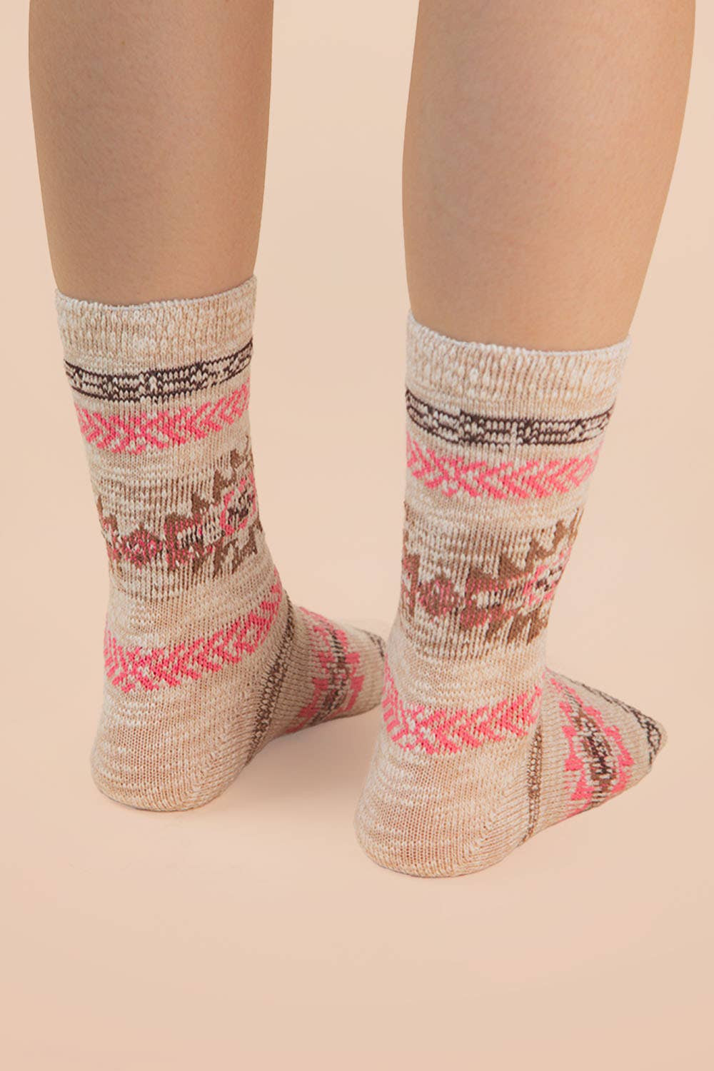 Aztec Graphic Cozy Crew Socks: Oatmeal