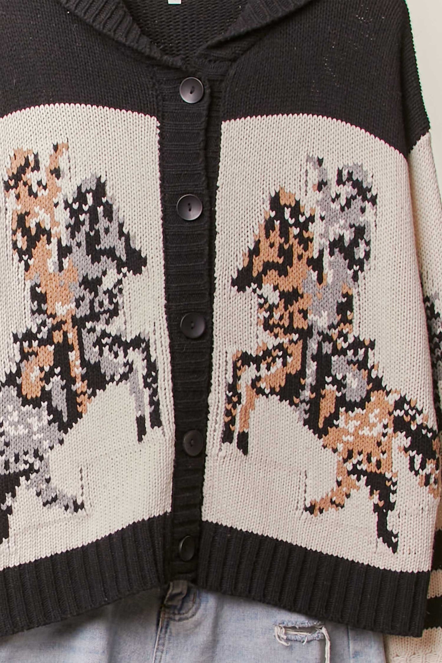 Horse Pattern Hooded Cardigan