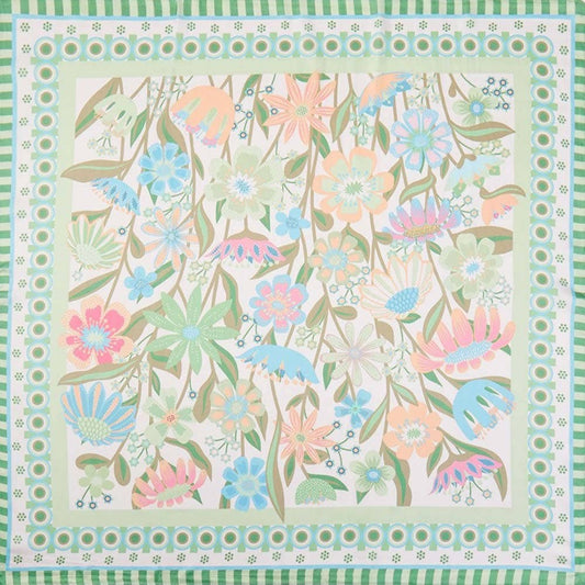 Retro Floral Print Square Bandana Scarf: Green