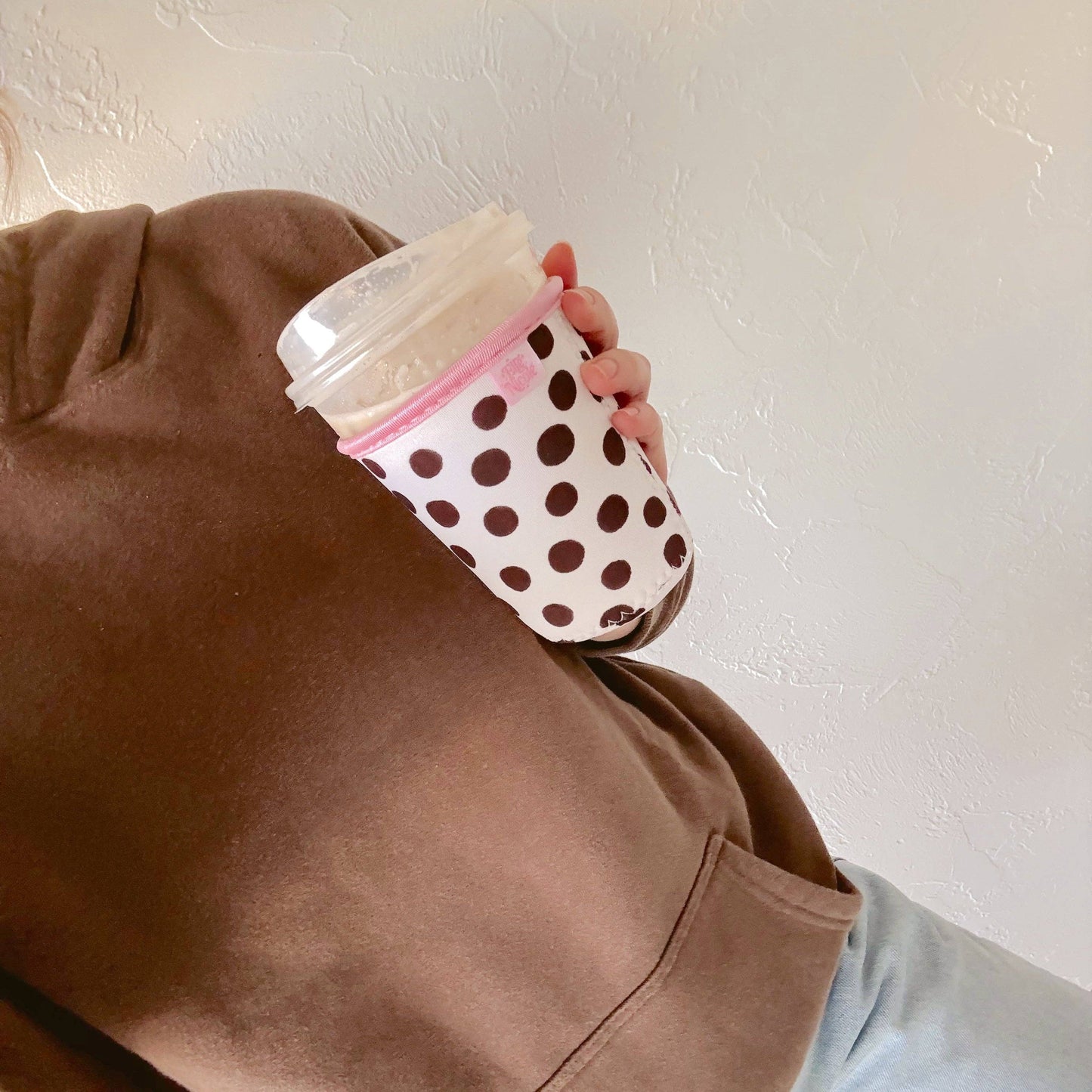 Brown Polka Dots - Iced Drink Sleeve : Small / 16oz