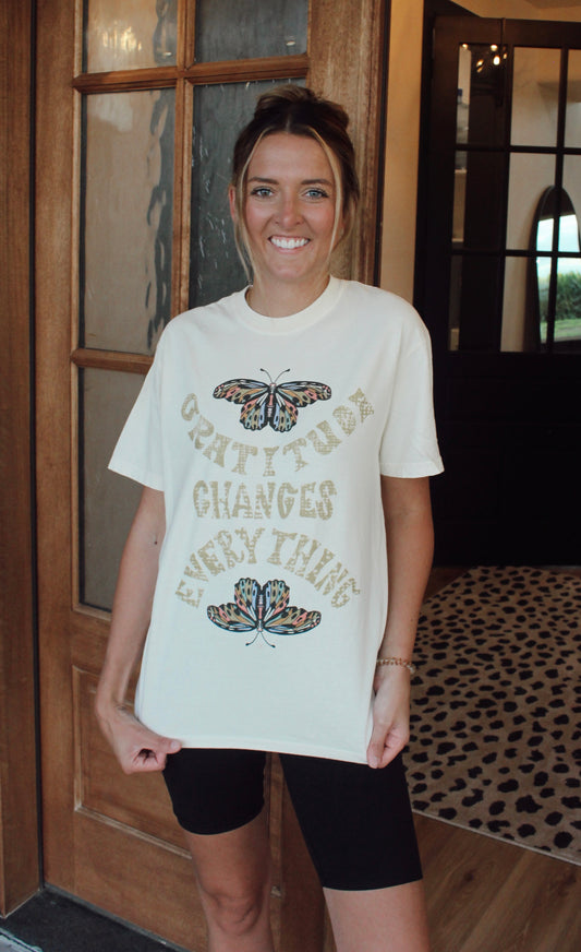 Gratitude Changes Everything Butterfly Graphic Tee