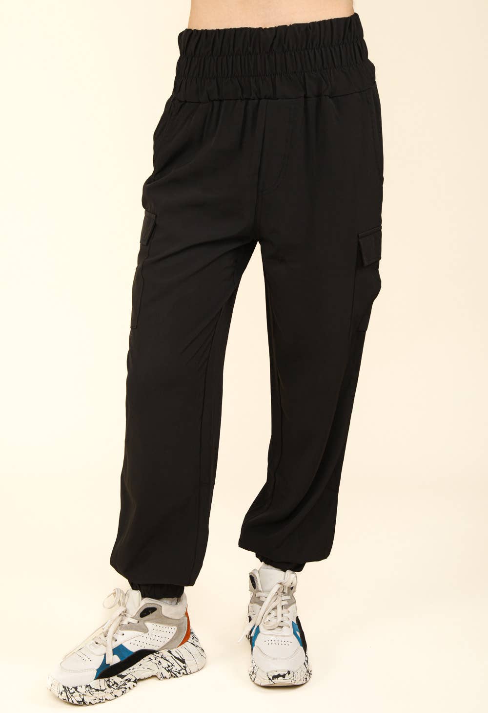 High Waisted Cargo Active Joggers w/ Pockets: Coconut Milk
