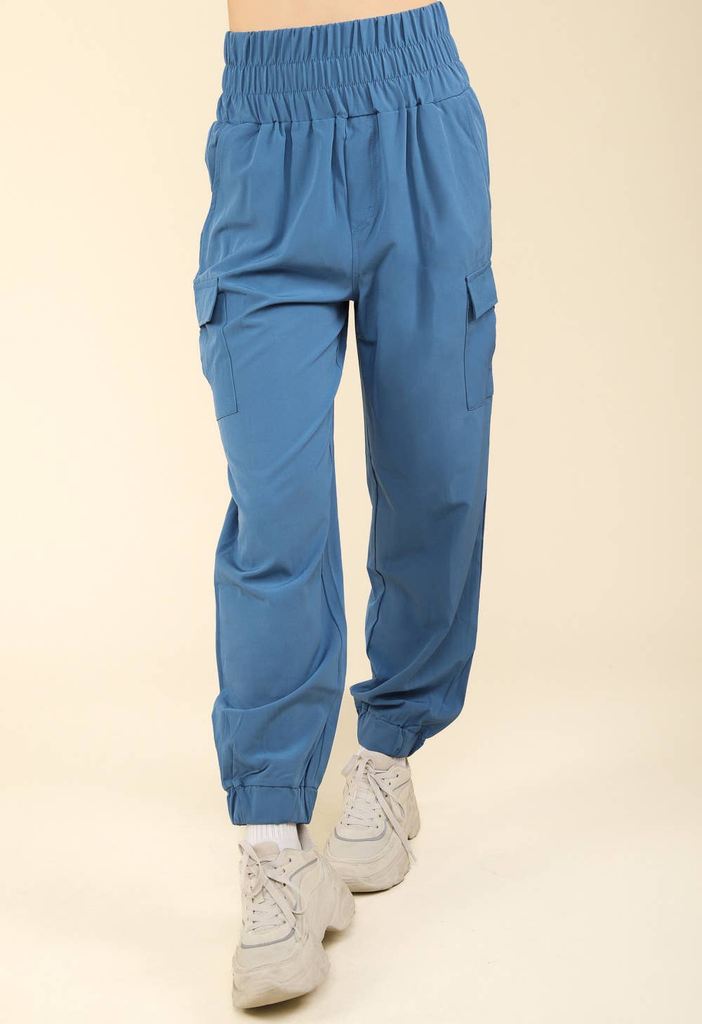 High Waisted Cargo Active Joggers w/ Pockets: Coconut Milk