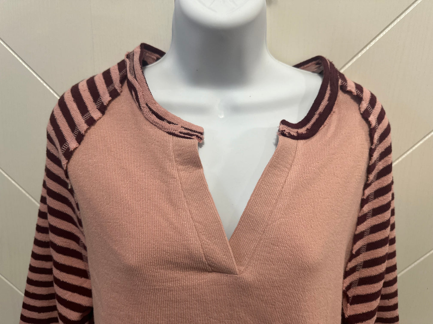 Oversized Floral & Stripe Casual Knit Top: Blush