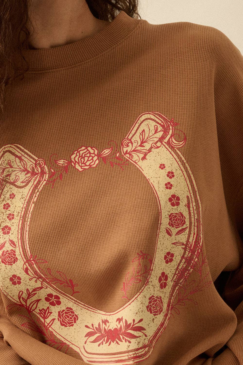 Floral Horseshoe Oversize Thermal Graphic Top