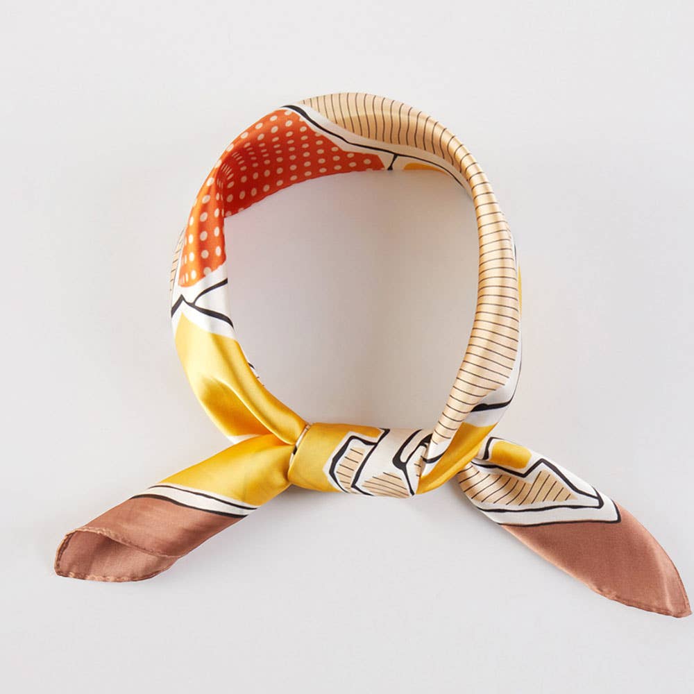Pop Art Horse and Leopard Printed Square Silky Satin Bandana Scarf: Orange