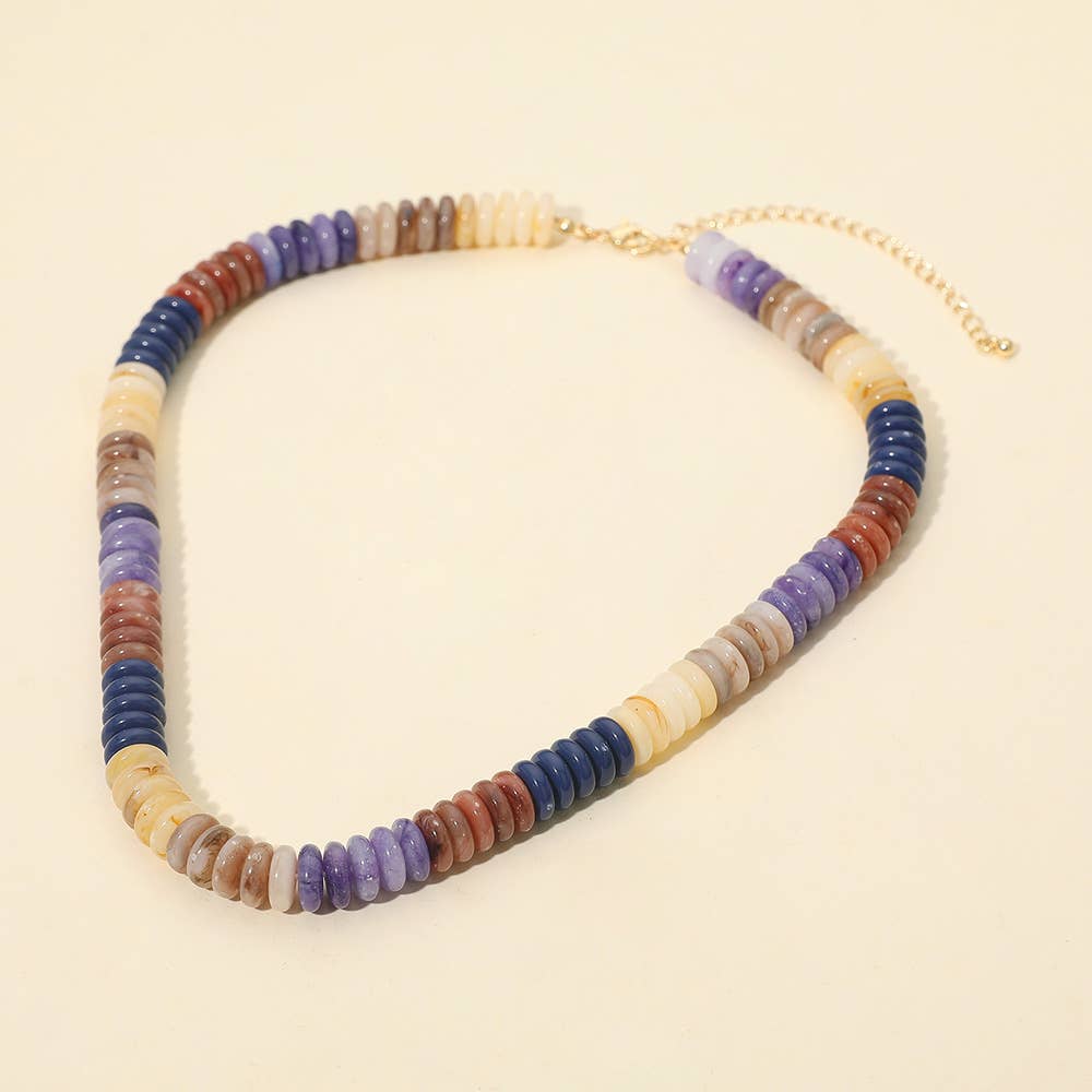Flat Resin Disc Beaded Necklace: Brown/Gold