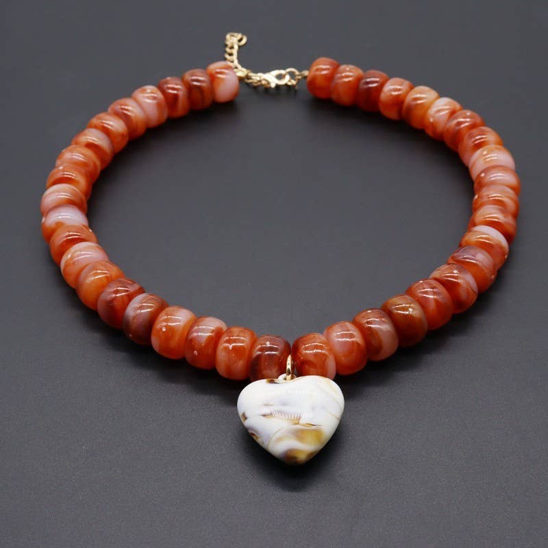 Heart Pendant Resin Beaded Necklace