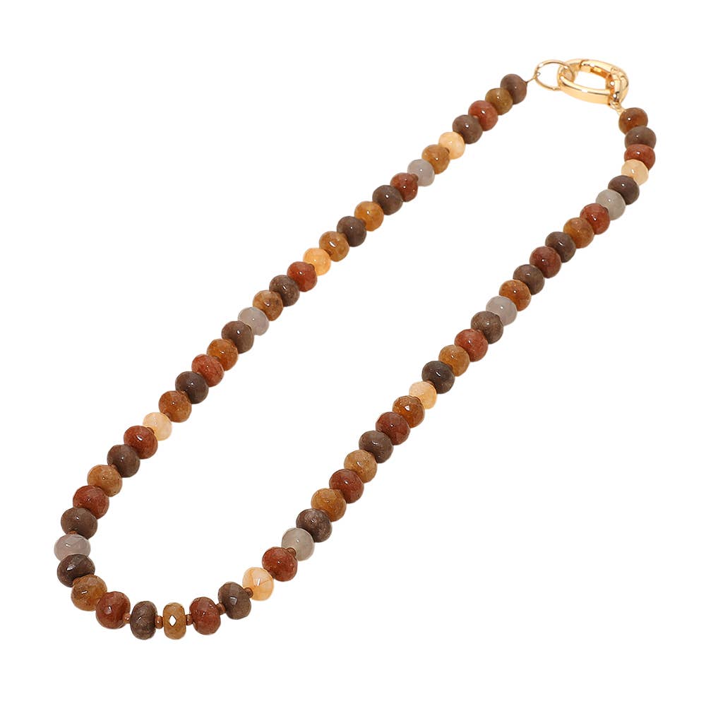 Faceted Pebble Beaded Necklace: Dark Brown