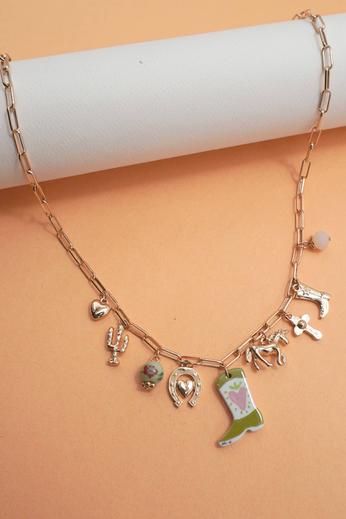Boot Western Charm Necklace : Gold