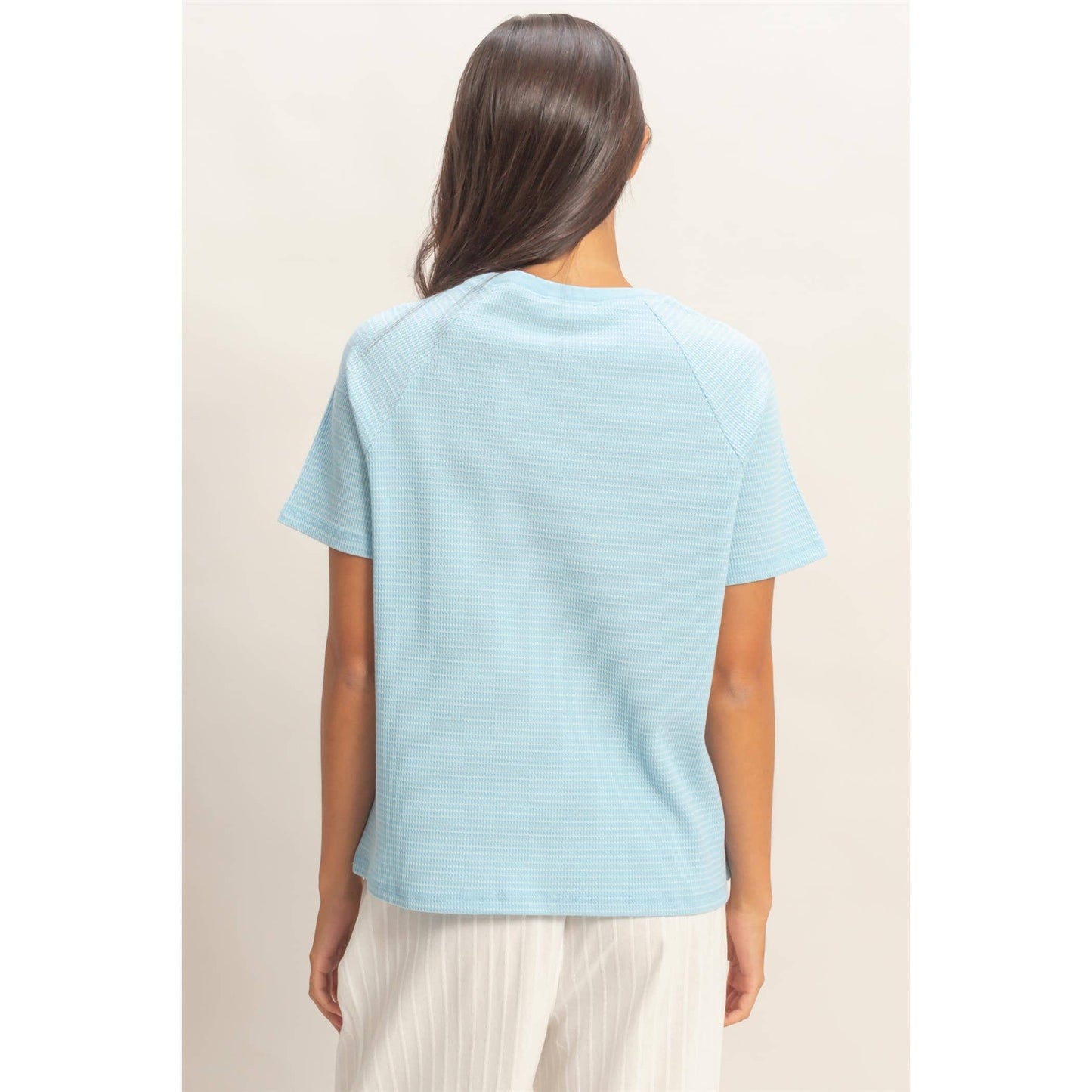 Textured Striped Sleeve Tee: Baby Blue